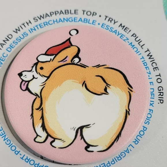 Popsockets Pop Sockets Holiday Santa Hat Puppy Dog Corgi Butt Pop Grip Top NEW - Picture 2 of 3